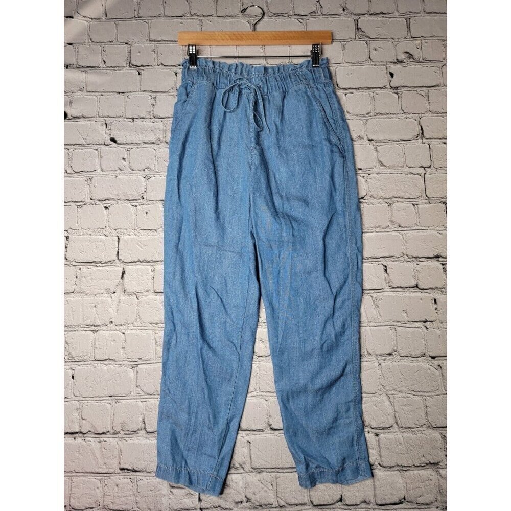 Loft Linen Blend Blue Paperbag Scrunch Waist Blue Lightweight Pants NWT Size XSP